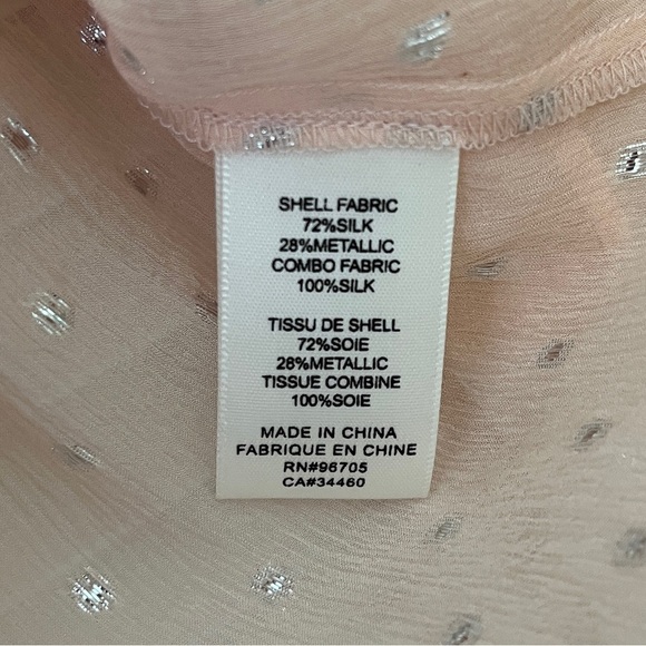 Rebecca Taylor x Revolve Metallic Dot Ruffle Blouse Long Sleeve | Pink | Size 10 - Picture 13 of 16